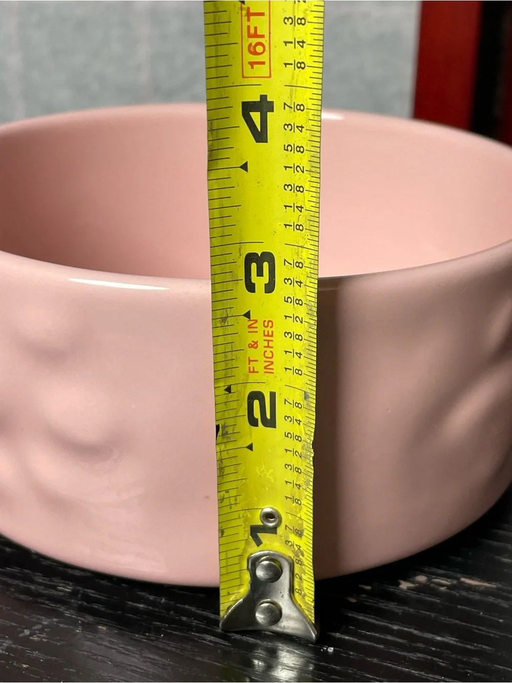 Glazed Ceramic Dog Bowl in Blush Pink with Embossed Paw Print Designs